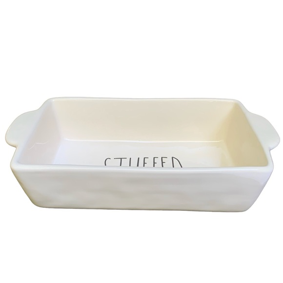 Rae Dunn STUFFED Baking Dish Pan White Black Large Letters Dimples NWT 2017 OG - Picture 5 of 16